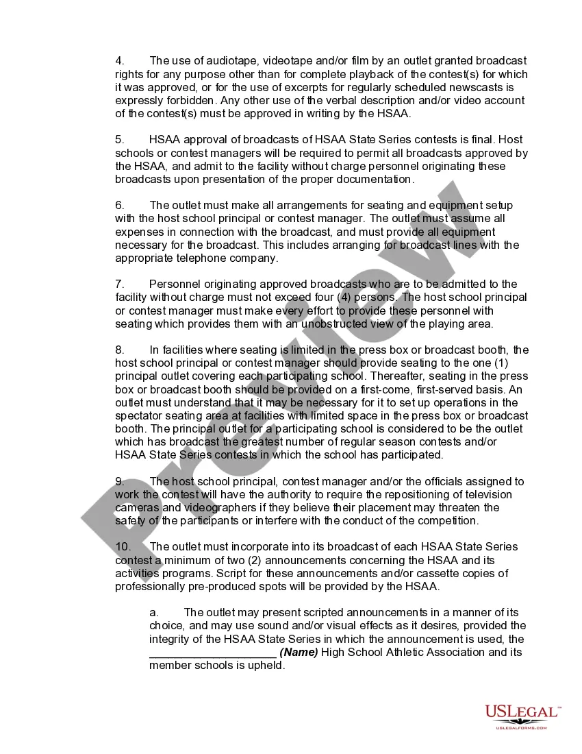 Preview Media Rights Agreement between High School Athletic Association and Radio of Television Station