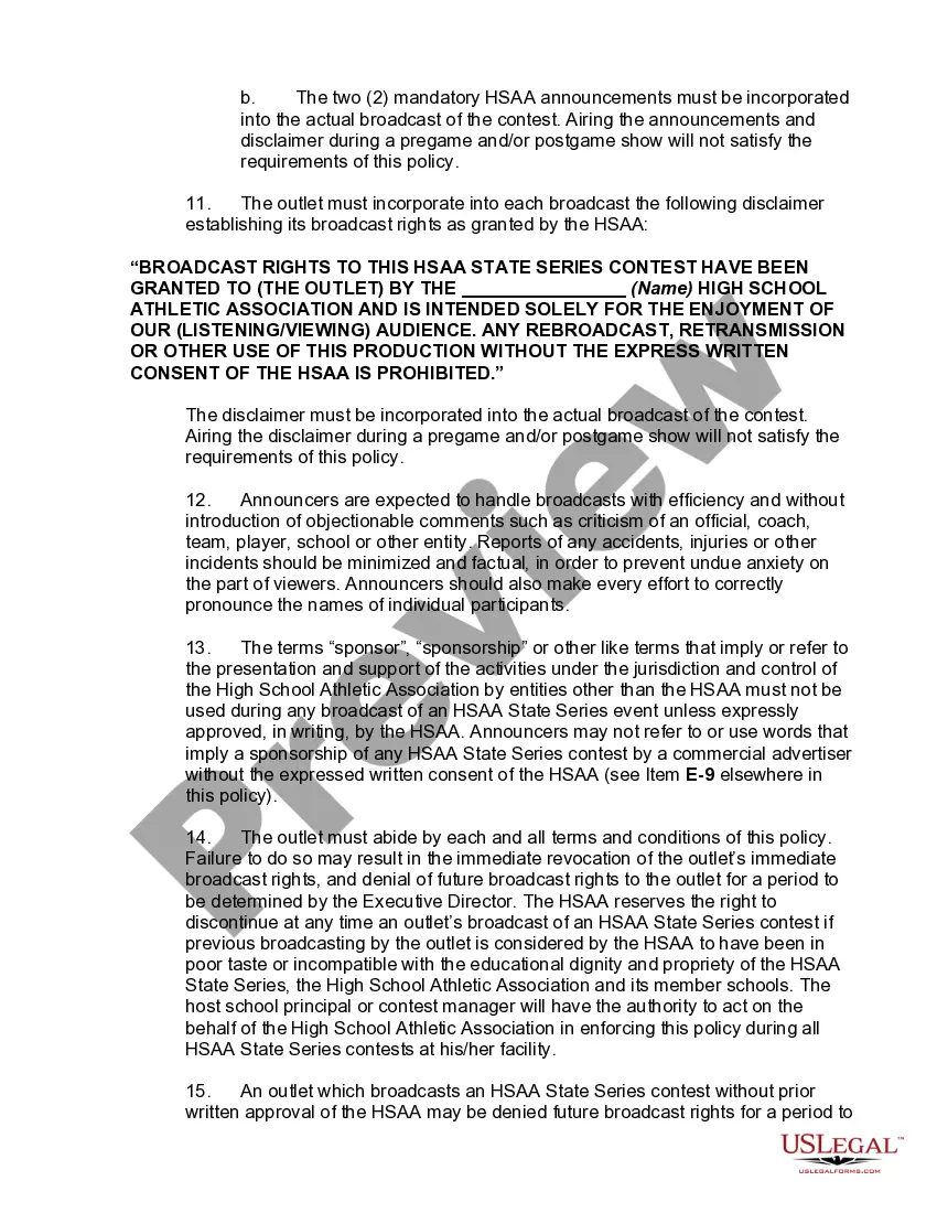 Preview Media Rights Agreement between High School Athletic Association and Radio of Television Station