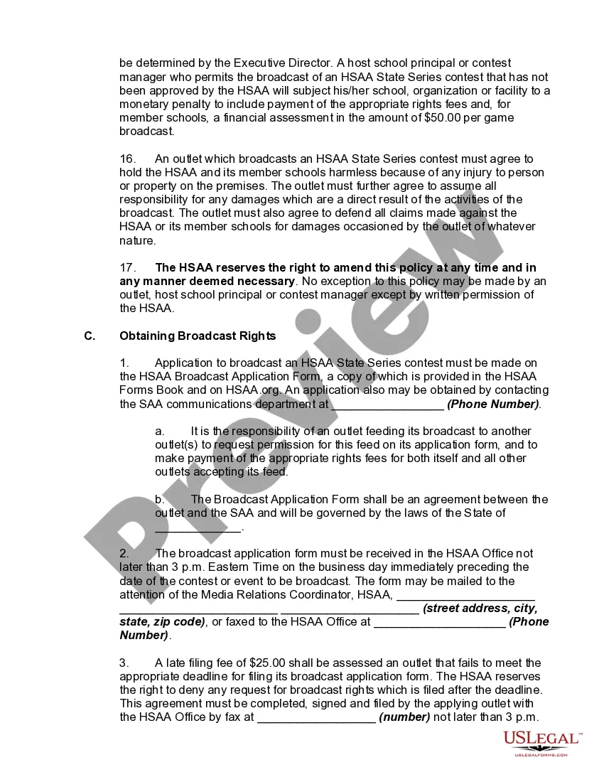 Preview Media Rights Agreement between High School Athletic Association and Radio of Television Station