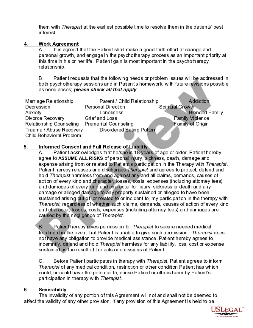 Preview Agreement for Psychotherapy Services