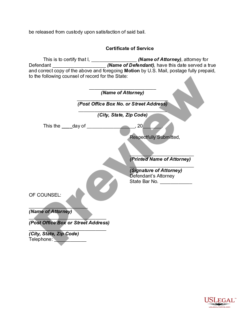 Motion To Release Defendant And Set Reasonable Bail Motion Court Form Us Legal Forms 