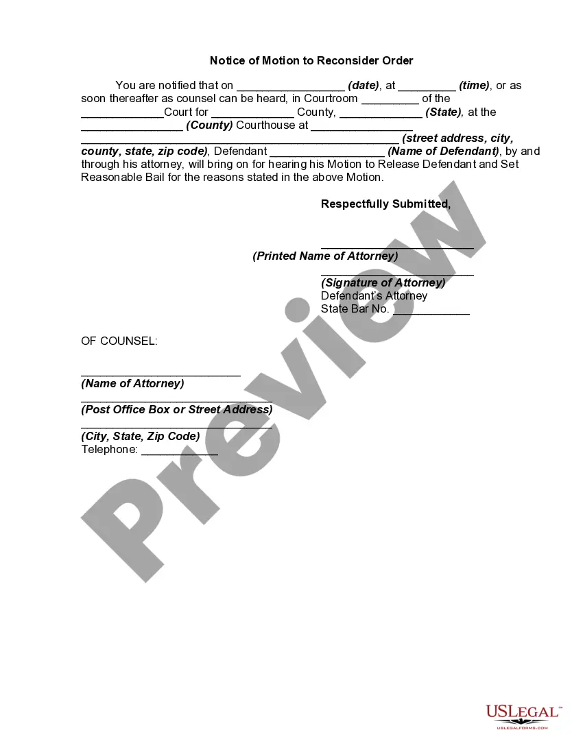 Get Motion to Release Defendant and Set Reasonable Bail Preview Motion to Release Defendant and Set Reasonable Bail
