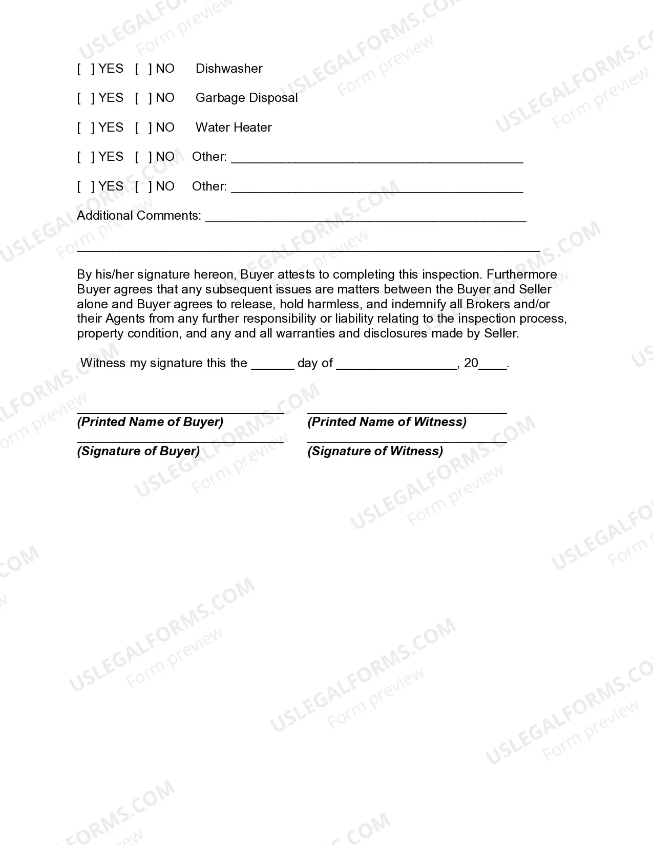 Preview Buyer's Final Walk Through Inspection Form