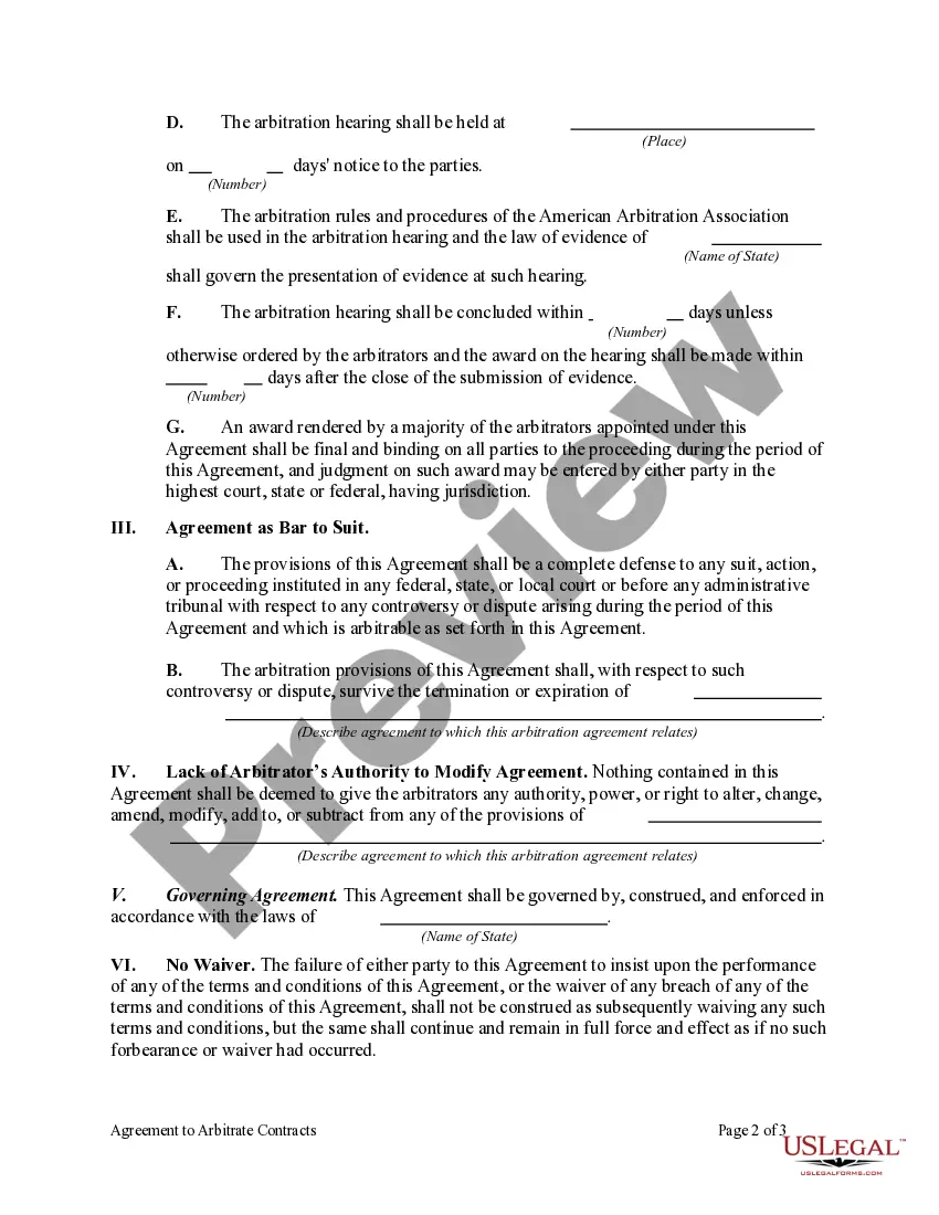 Get Agreement to Arbitrate Contracts Preview Agreement to Arbitrate Contracts