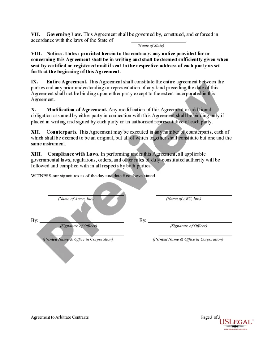 Get Agreement to Arbitrate Contracts Preview Agreement to Arbitrate Contracts
