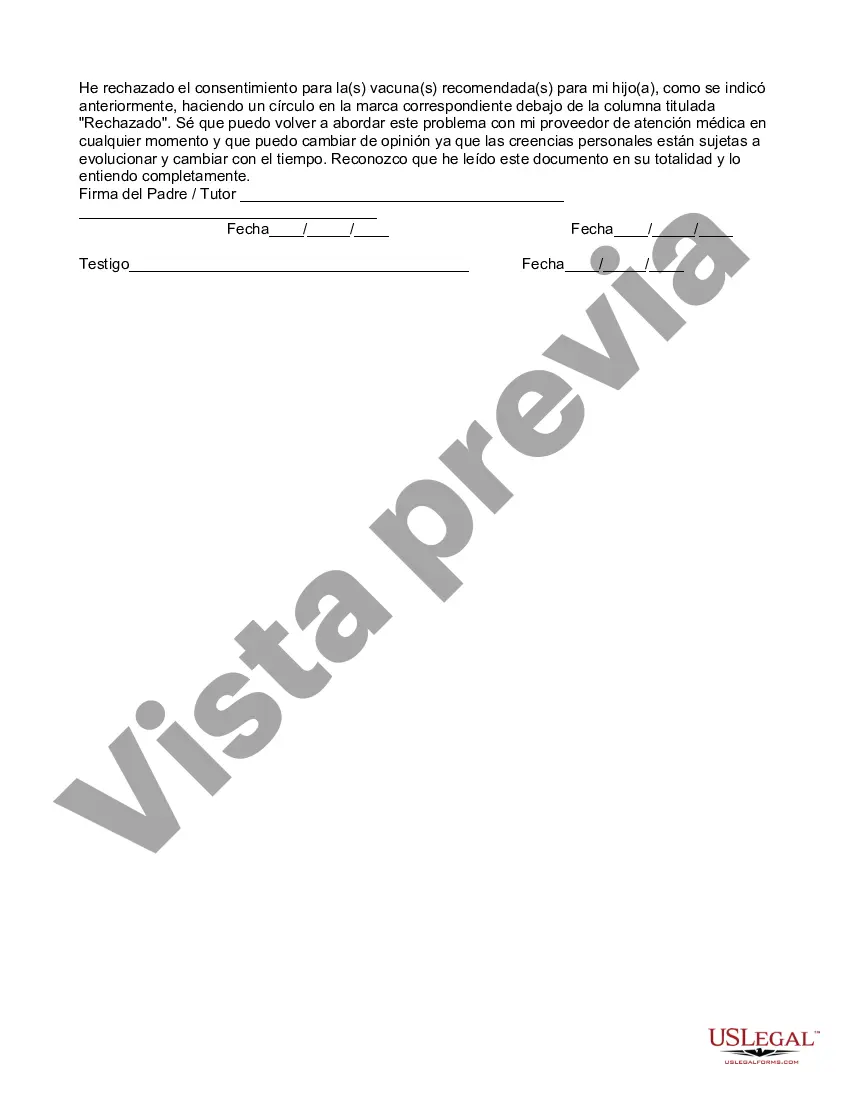 Preview Formulario modificado de rechazo de vacunación de la Academia Estadounidense de Pediatría - AAP