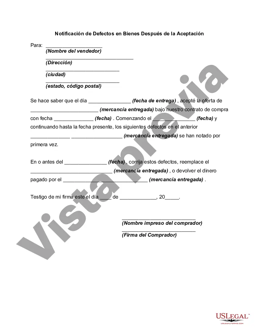 Preview Notificación de Defectos en Bienes Después de la Aceptación
