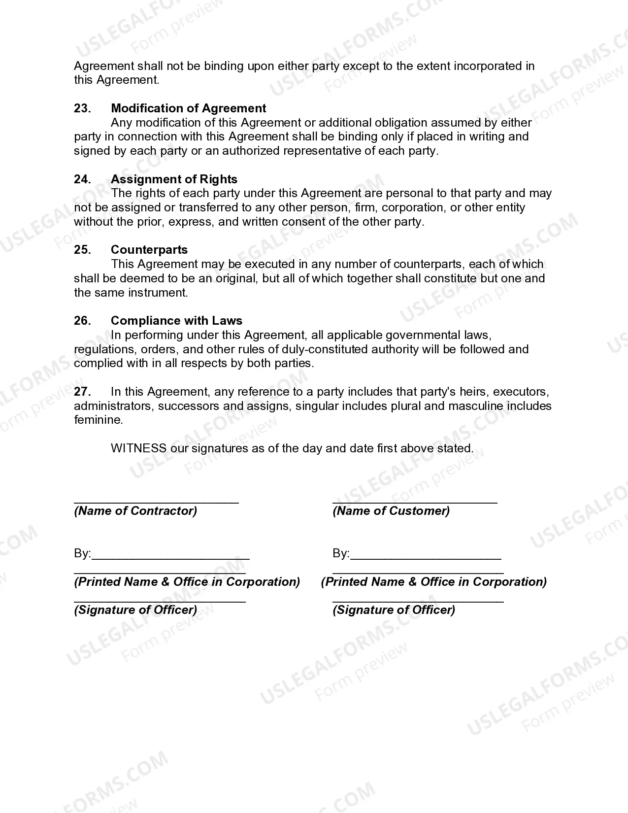 Preview Agreement to Service and Repair Heating, Ventilation, Air Conditioning Equipment and/or to do Kitchen Repair and Service