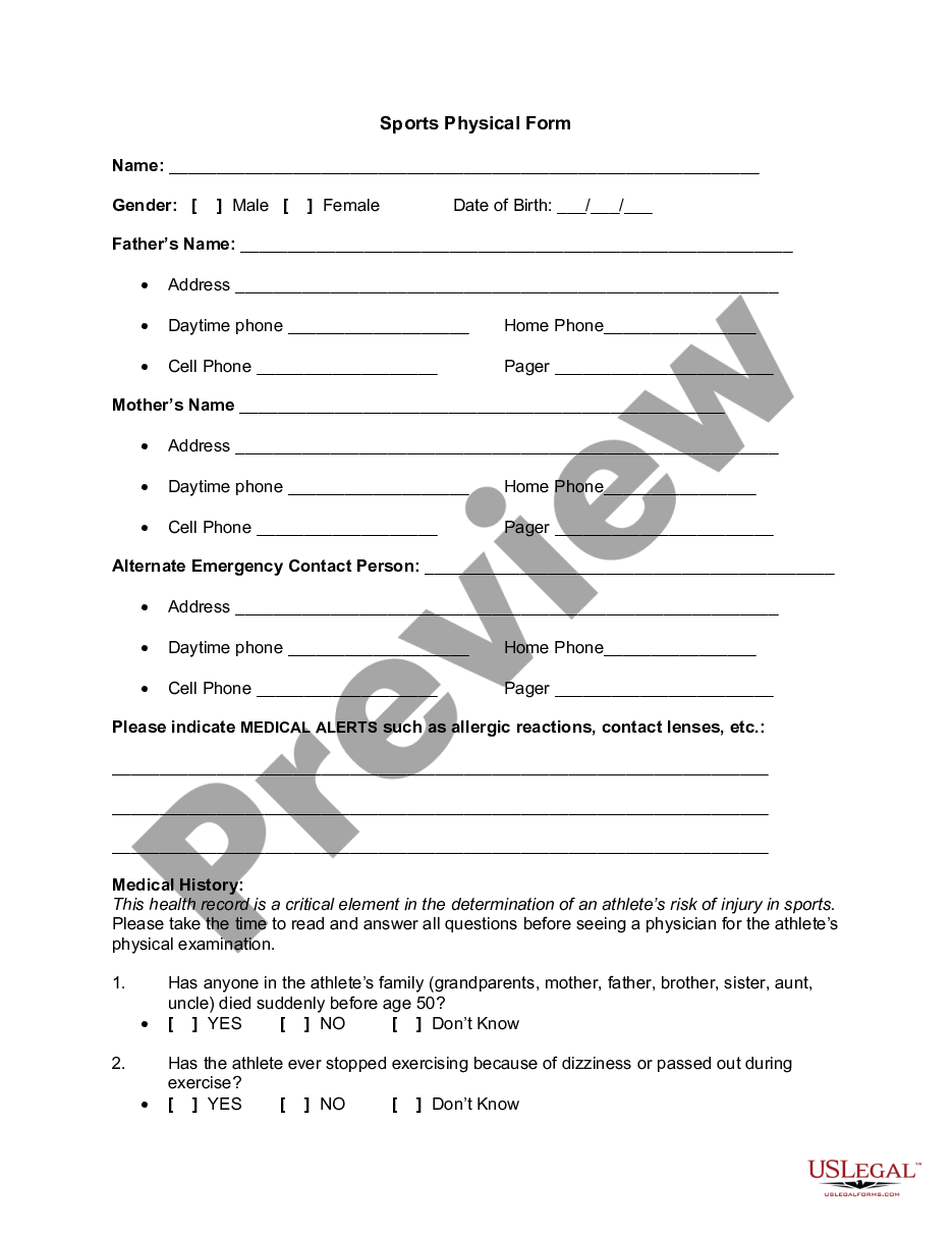 New Mexico Sports Physical Form Sports Form US Legal Forms