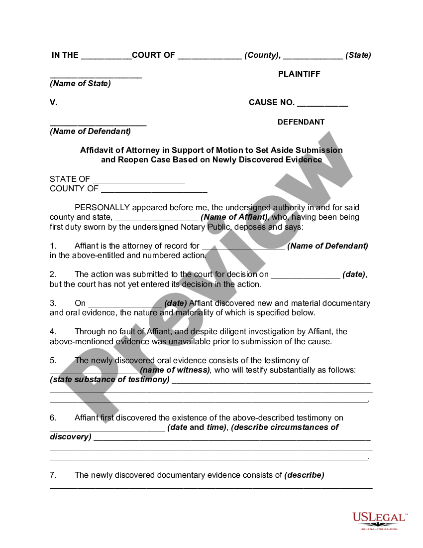 Affidavit of Attorney in Support of Motion to Set Aside Submission and ...