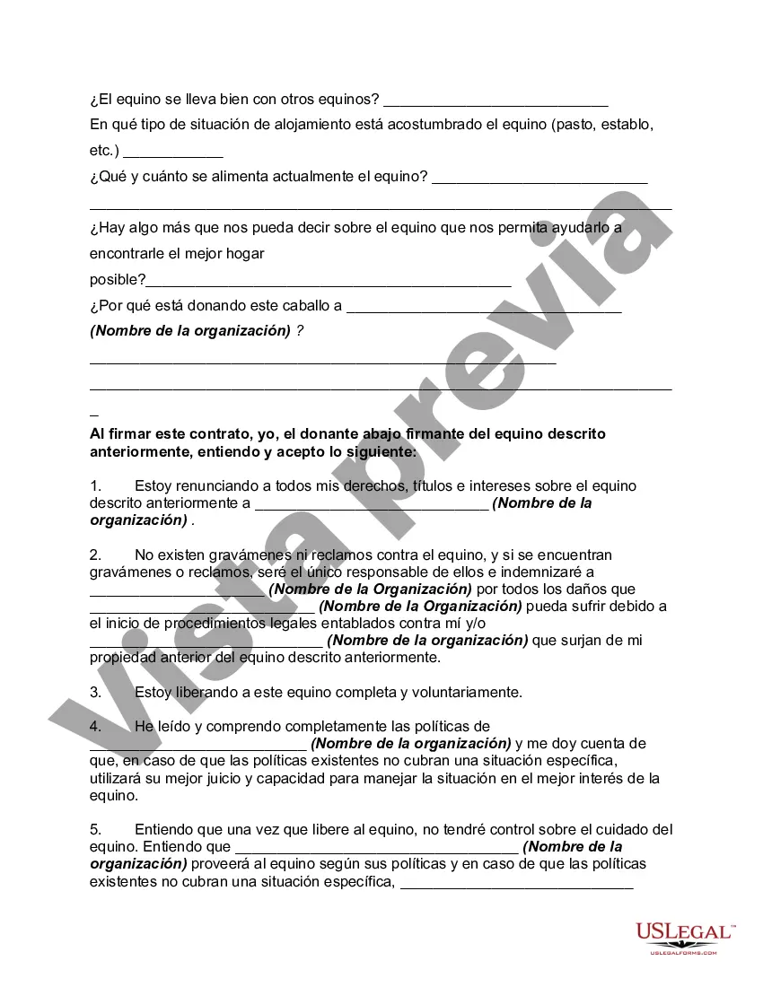 Preview Contrato de Donación de Equinos o Caballos
