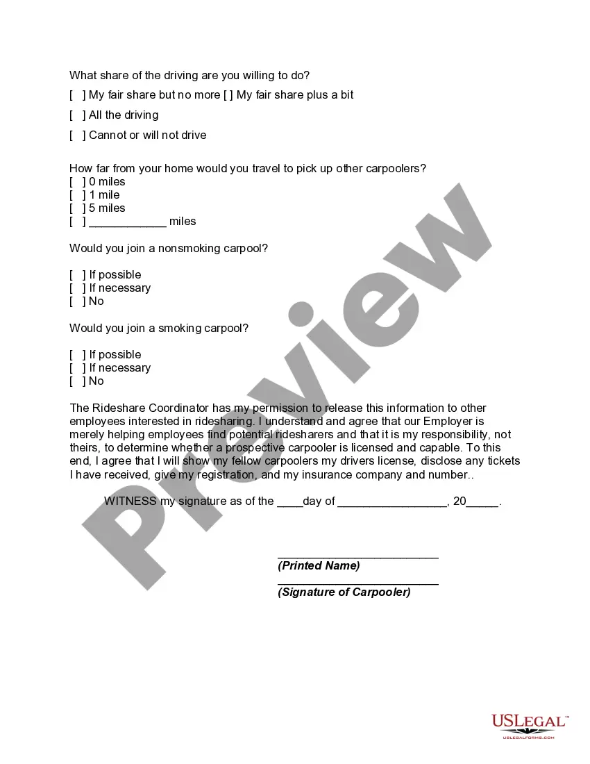 Get Carpool Application and Agreement - Ride Sharing Preview Carpool Application and Agreement - Ride Sharing
