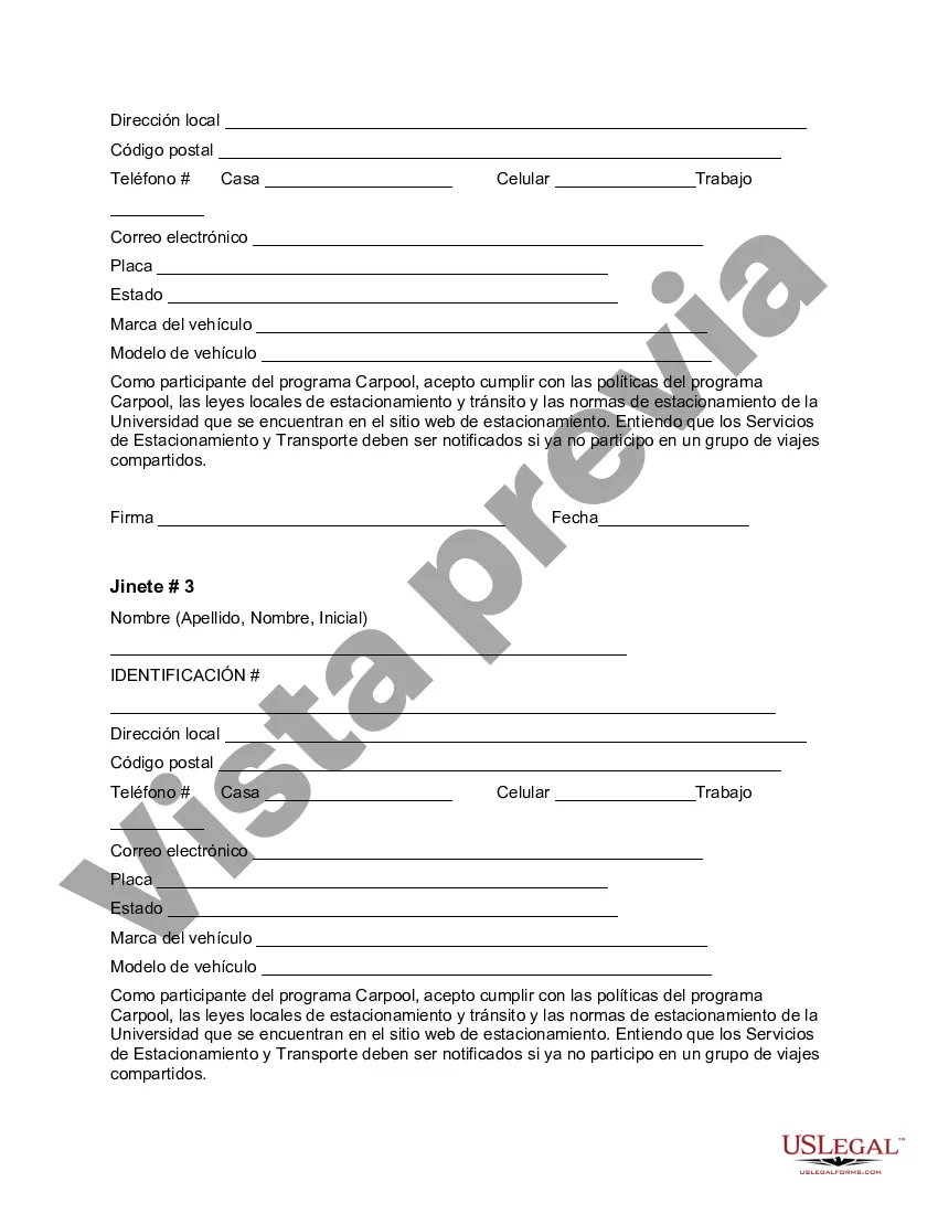 Preview Solicitud y acuerdo de viaje compartido en un colegio o universidad: viaje compartido