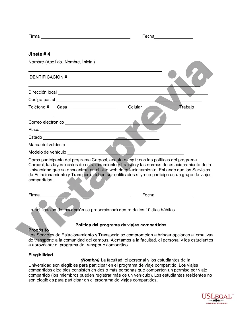 Preview Solicitud y acuerdo de viaje compartido en un colegio o universidad: viaje compartido