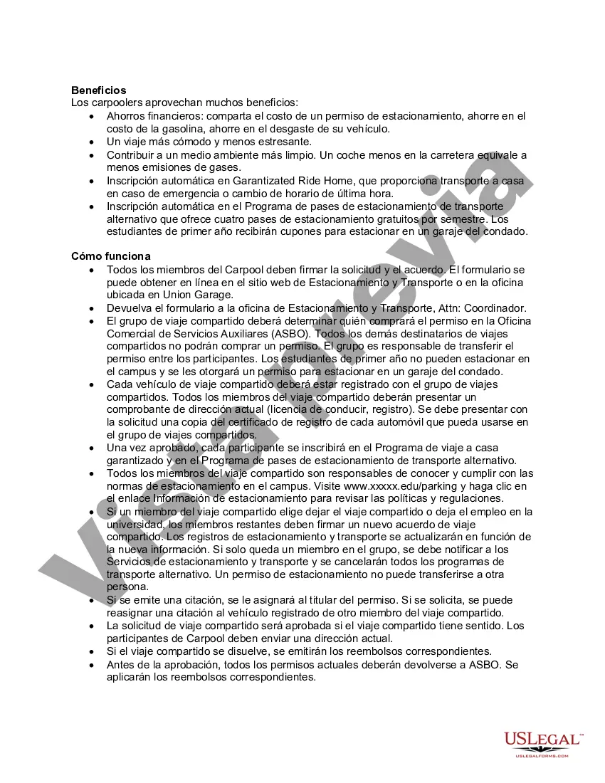 Preview Solicitud y acuerdo de viaje compartido en un colegio o universidad: viaje compartido