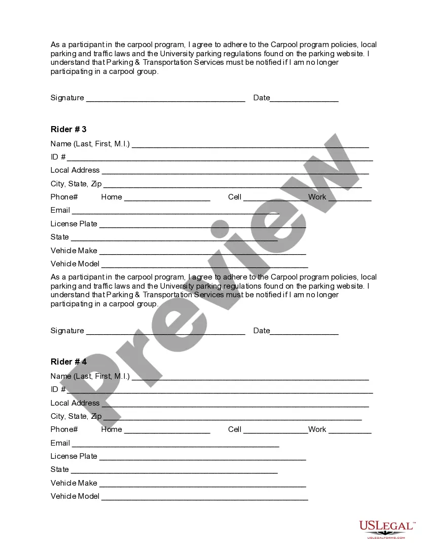Get Carpool Application and Agreement at a College or University - Ride Sharing Preview Carpool Application and Agreement at a College or University - Ride Sharing