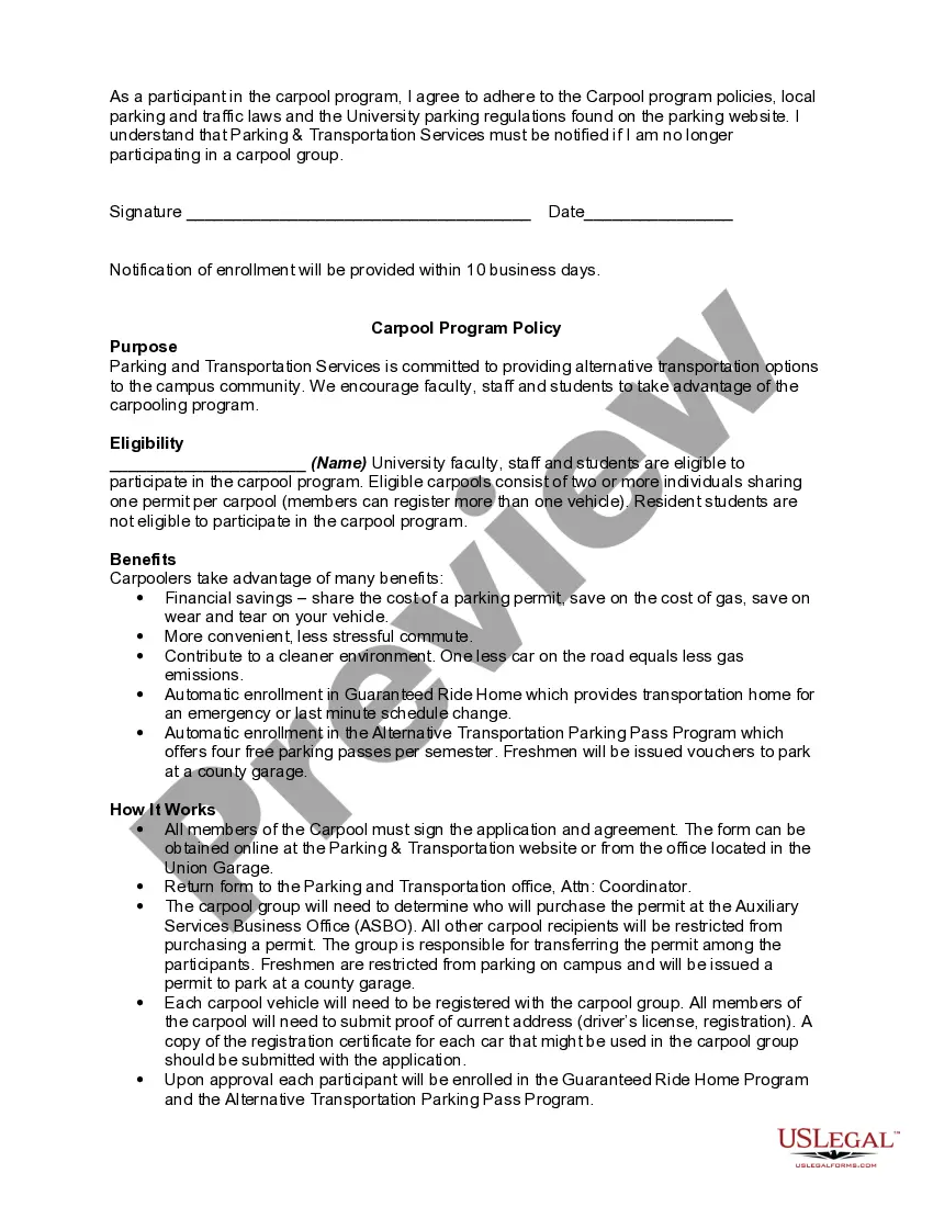 Get Carpool Application and Agreement at a College or University - Ride Sharing Preview Carpool Application and Agreement at a College or University - Ride Sharing