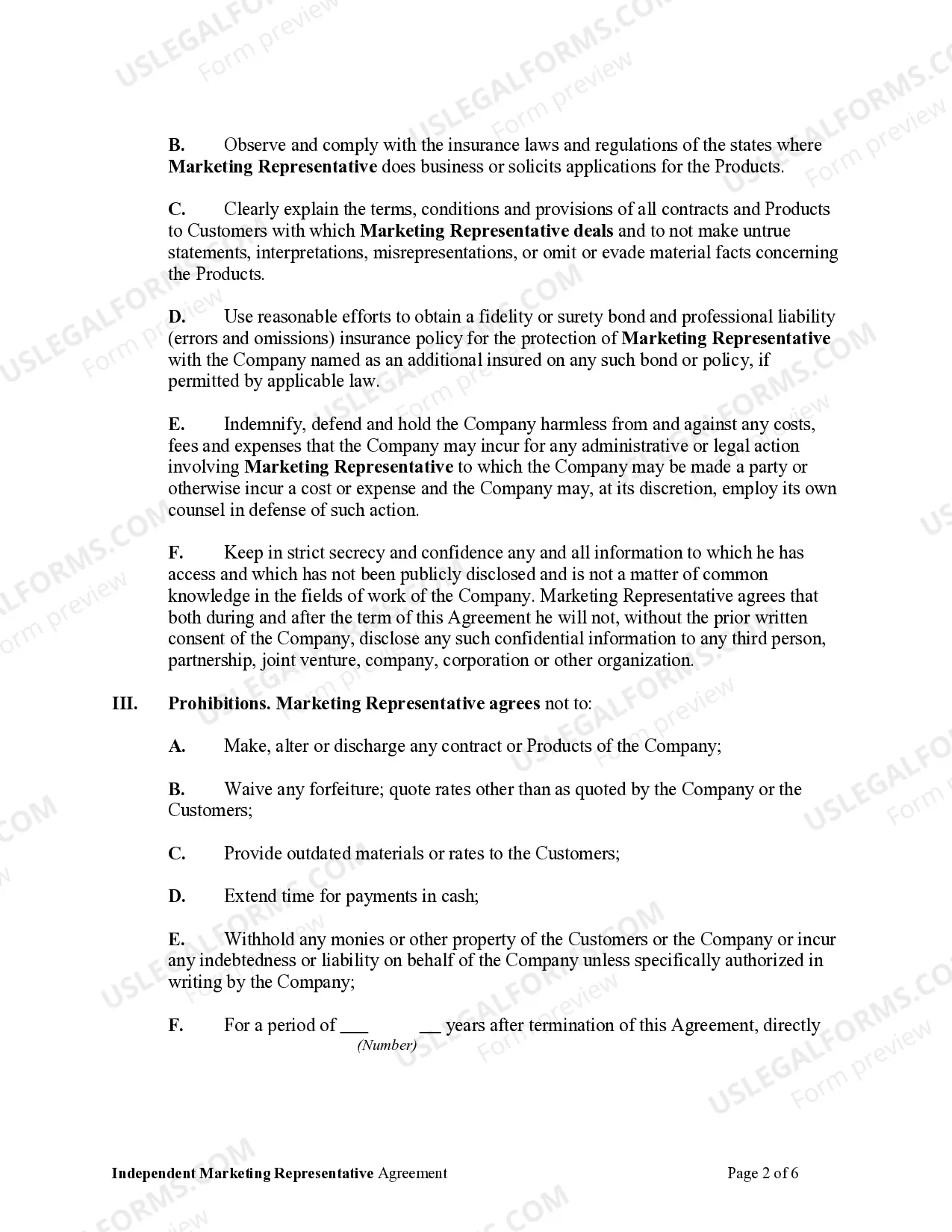 Preview Independent Marketing Representative Agreement