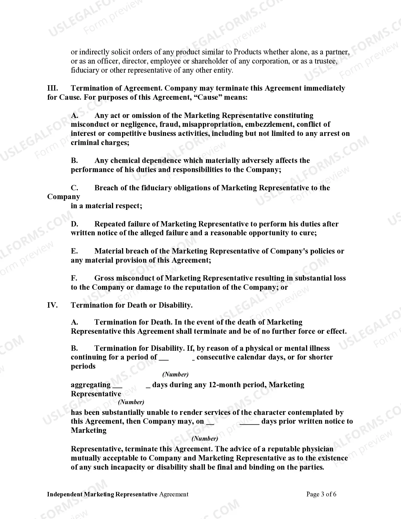 Preview Independent Marketing Representative Agreement