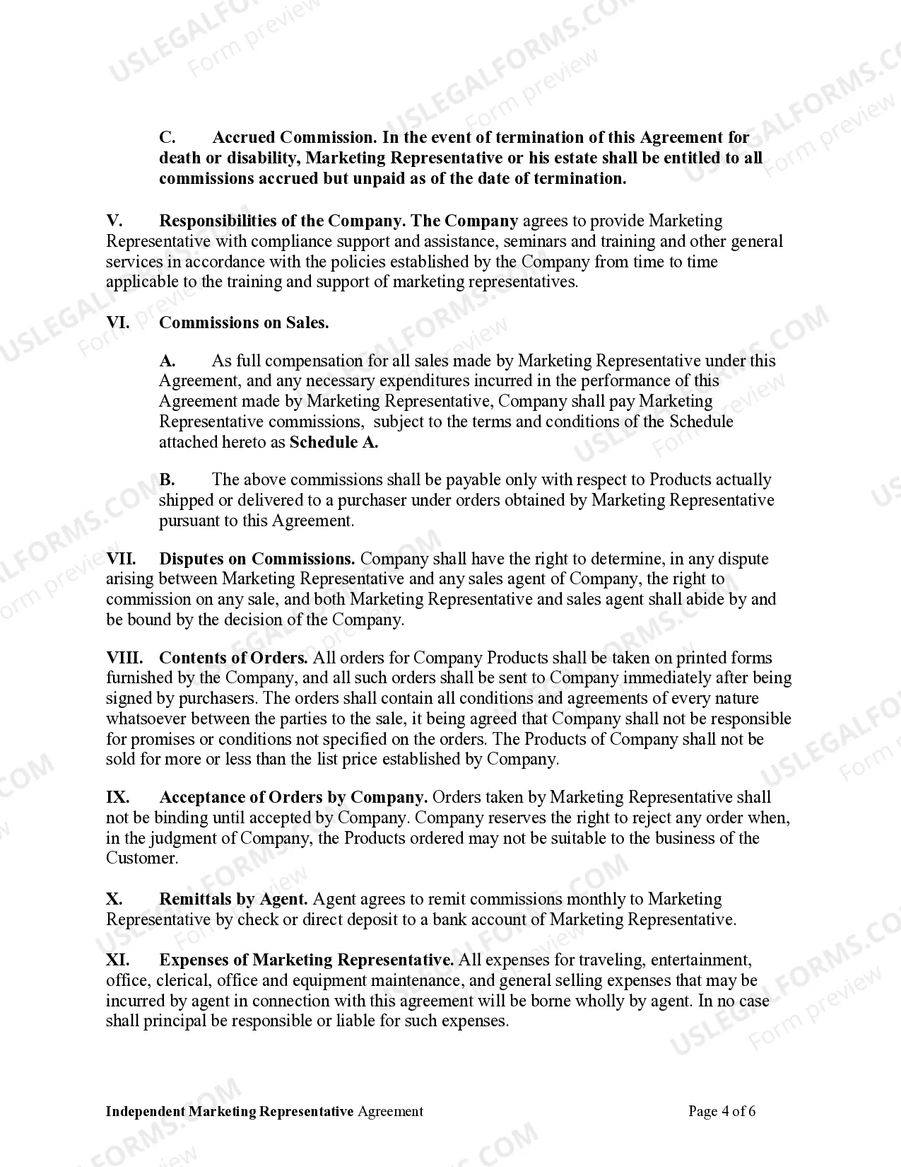 Preview Independent Marketing Representative Agreement