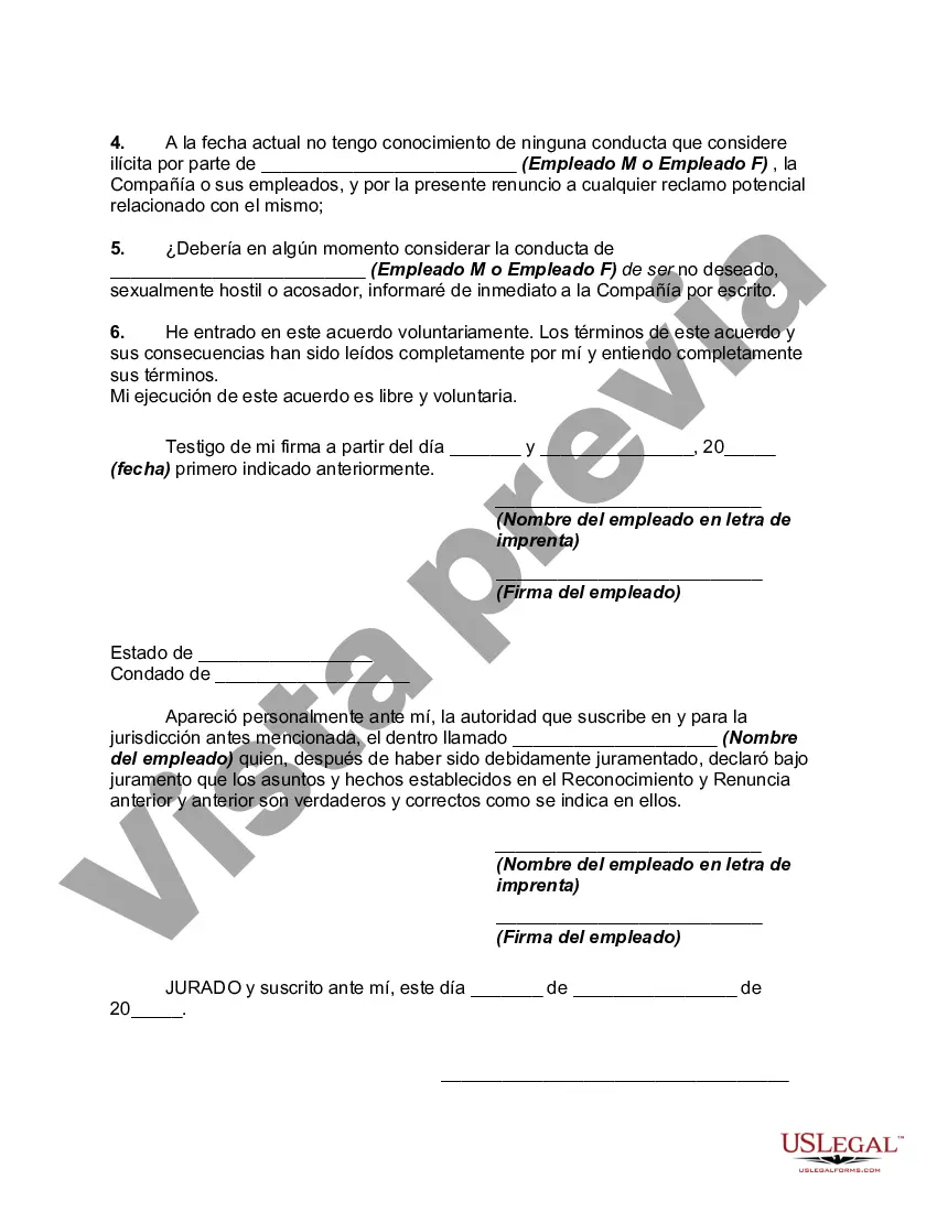 Preview Reconocimiento y renuncia con respecto a las citas con empleados