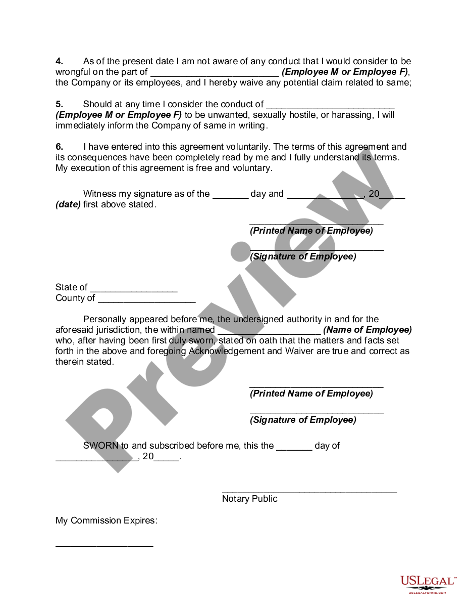 page 1 Acknowledgment and Waiver Regarding Employee Dating preview