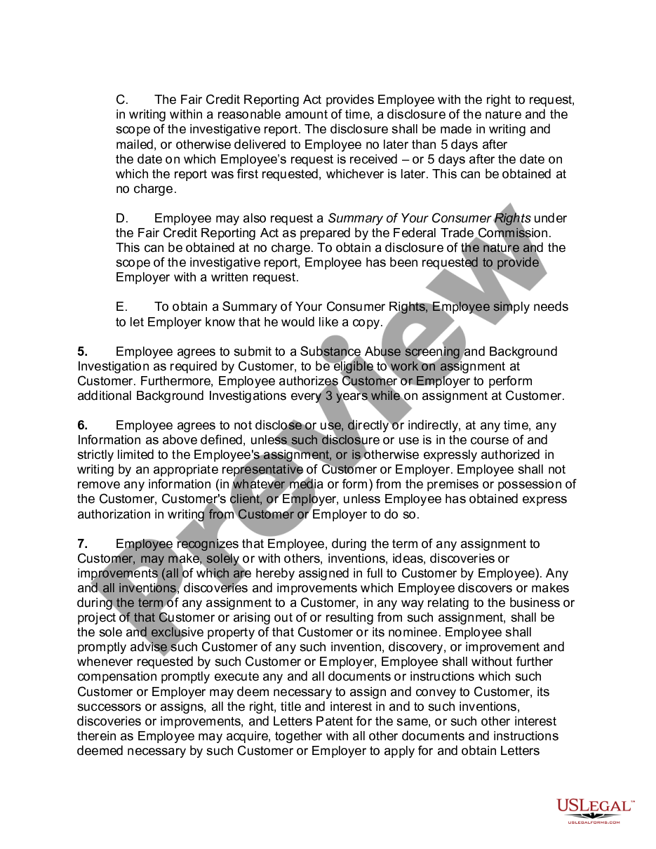 page 1 Agreement and Acknowledgment of Obligations to Employer and Customer preview