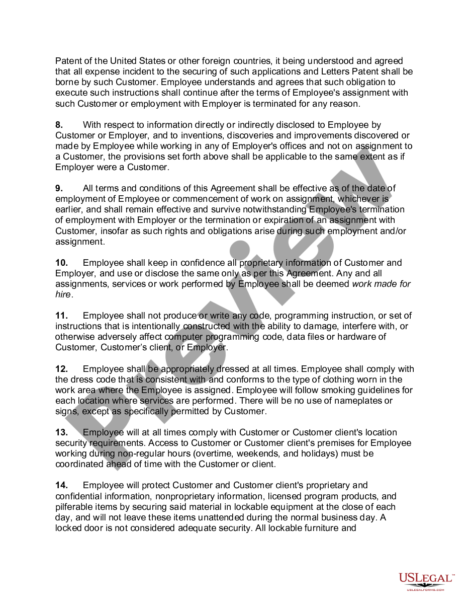 page 2 Agreement and Acknowledgment of Obligations to Employer and Customer preview