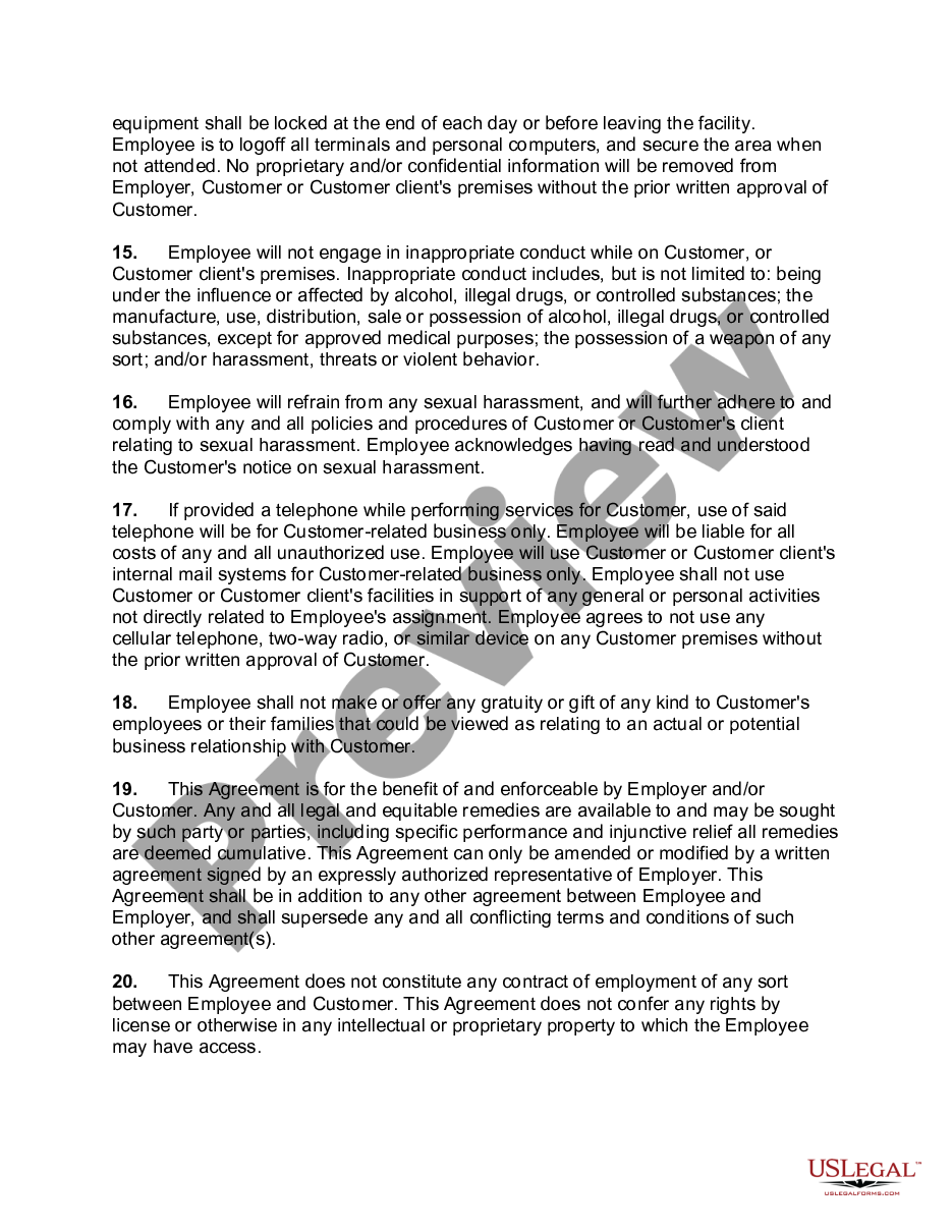 page 3 Agreement and Acknowledgment of Obligations to Employer and Customer preview