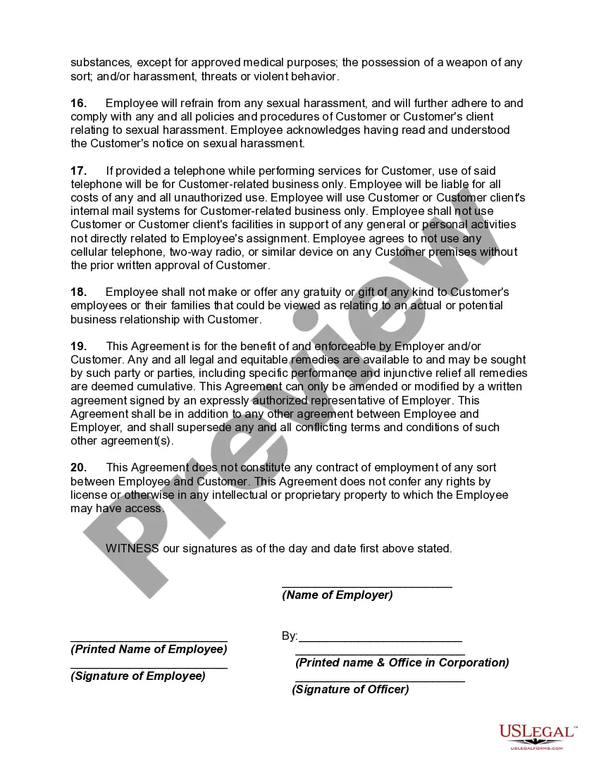 Get Agreement and Acknowledgment of Obligations to Employer and Customer Preview Agreement and Acknowledgment of Obligations to Employer and Customer