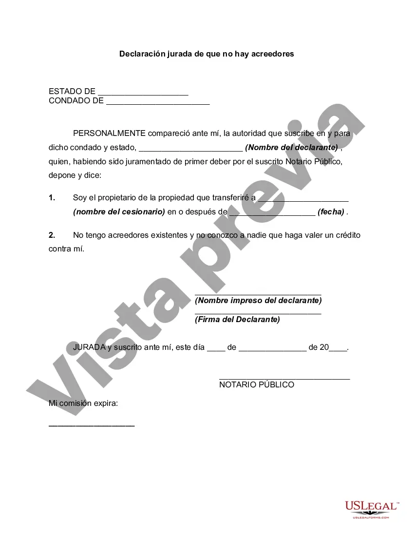 Preview Declaración jurada de que no hay acreedores