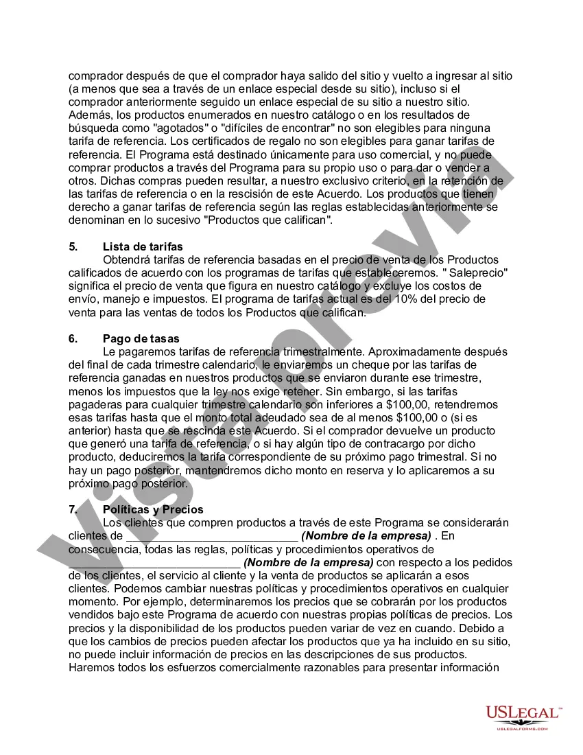 Preview Acuerdo de programa de afiliados en línea no exclusivo