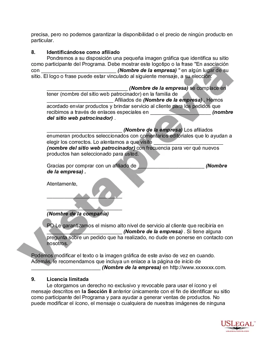 Preview Acuerdo de programa de afiliados en línea no exclusivo