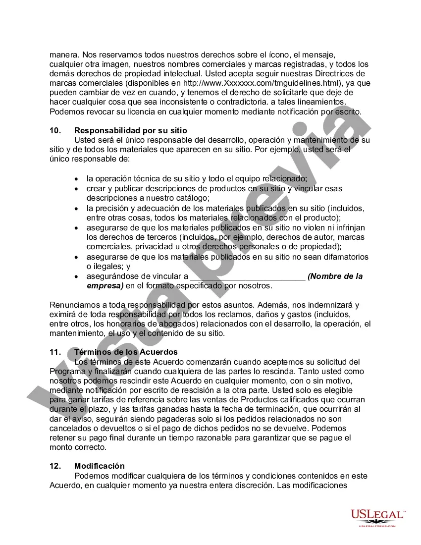 Preview Acuerdo de programa de afiliados en línea no exclusivo