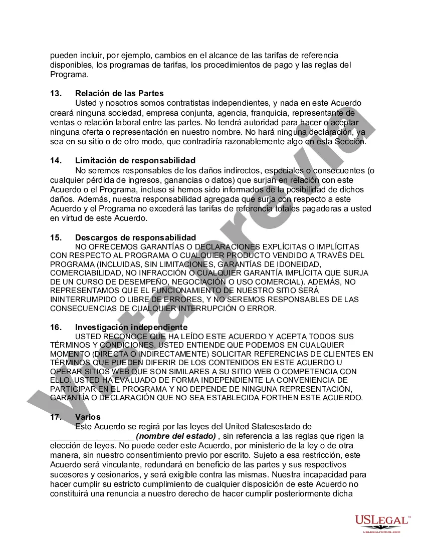 Preview Acuerdo de programa de afiliados en línea no exclusivo