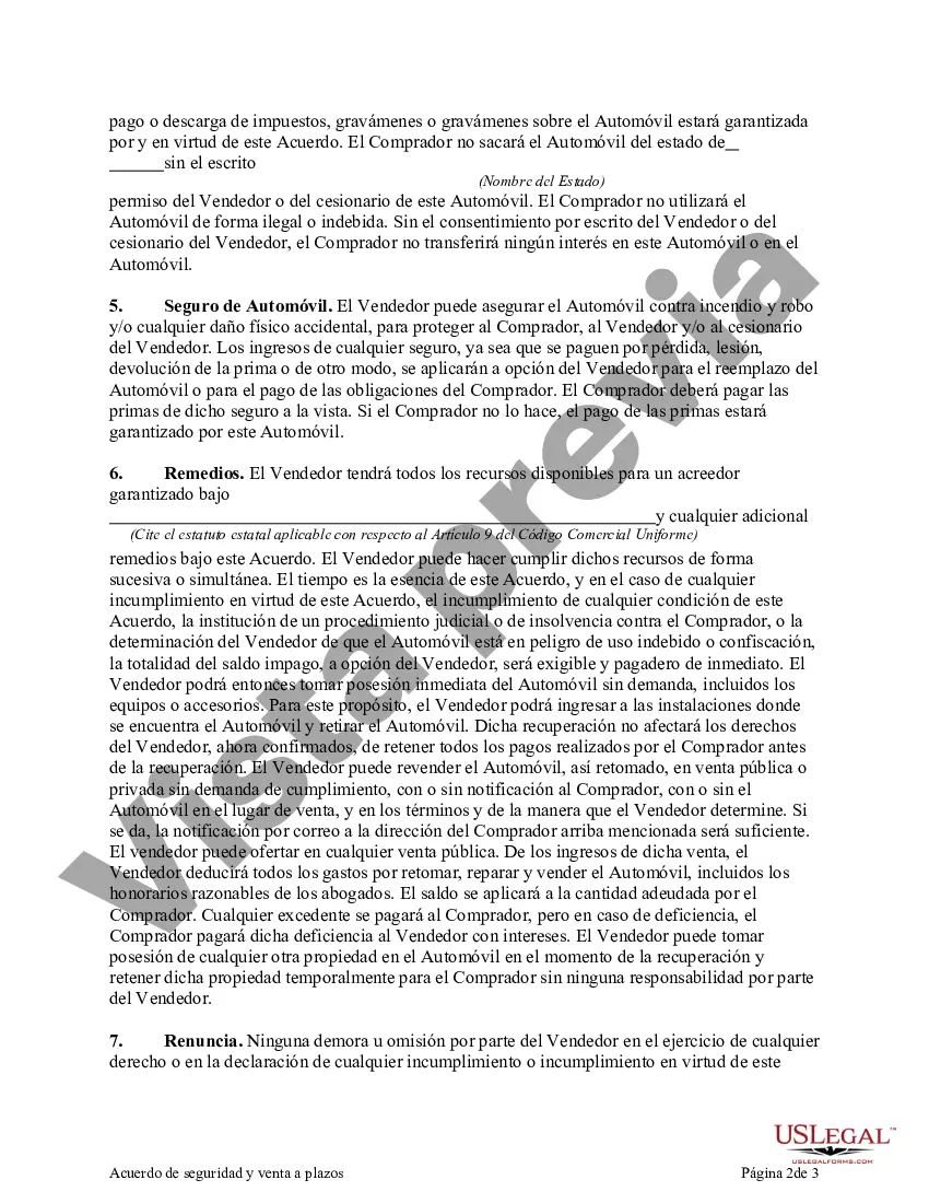 Preview Venta a plazos y acuerdo de seguridad con respecto a la venta de automóviles de un individuo a otro