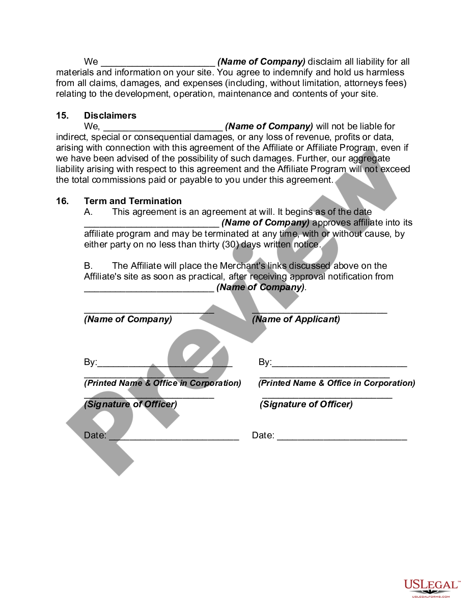 Affiliate Program Agreement Affiliate Agreement Template US Legal Forms