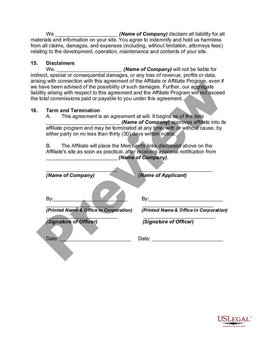 One Page Affiliate Agreement Template prntbl concejomunicipaldechinu