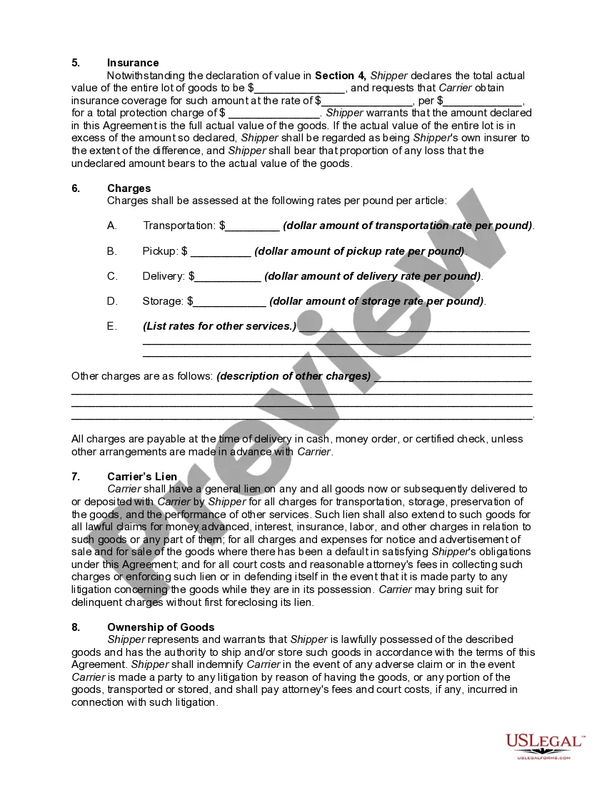 Get General Form of Agreement between Carrier and Shipper - Transportation Agreement Preview General Form of Agreement between Carrier and Shipper - Transportation Agreement