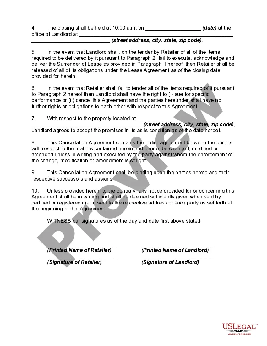 Get Agreement to Cancel or Terminate Lease Preview Agreement to Cancel or Terminate Lease