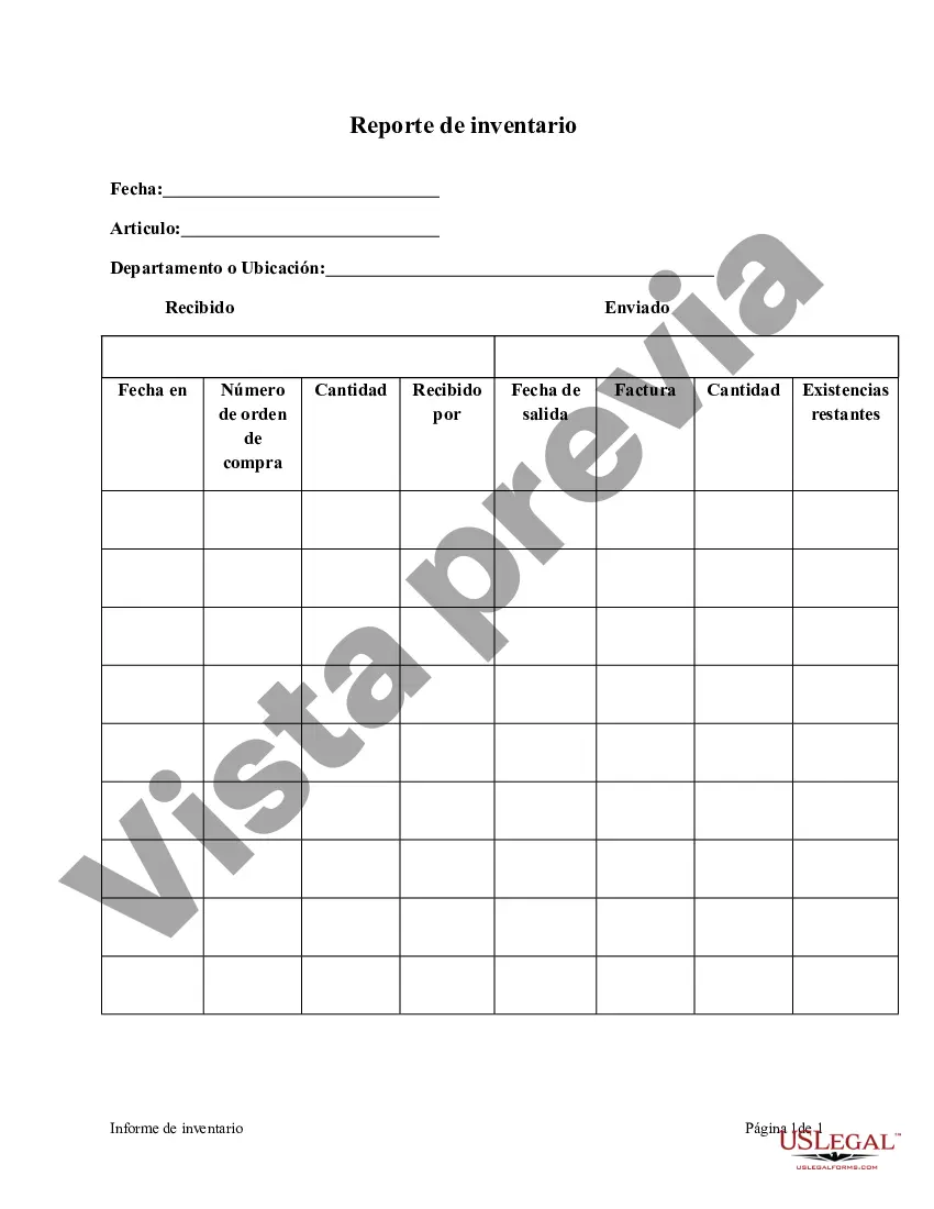 Preview Reporte de inventario