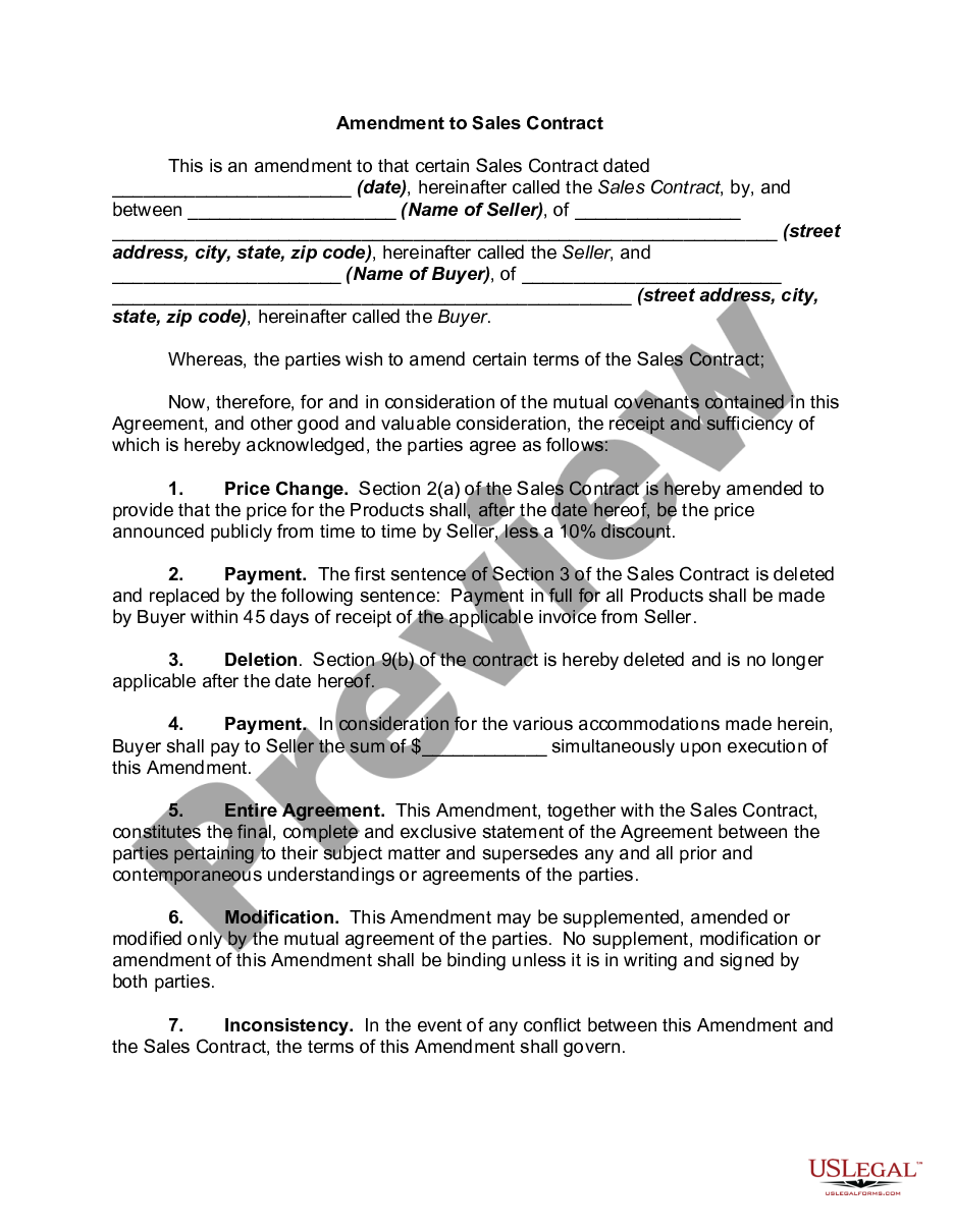 page 0 Amendment to Sales Contract preview