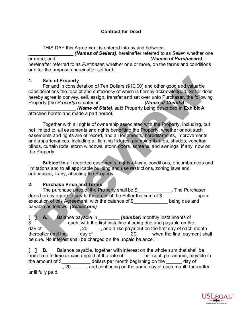 Contract for Deed Contract Deed US Legal Forms