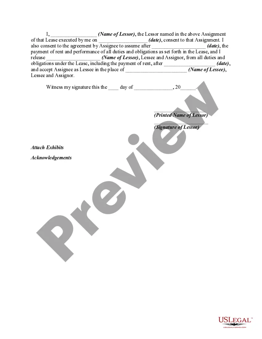 Get Assignment of Lease by Lessee with Consent of Lessor Preview Assignment of Lease by Lessee with Consent of Lessor