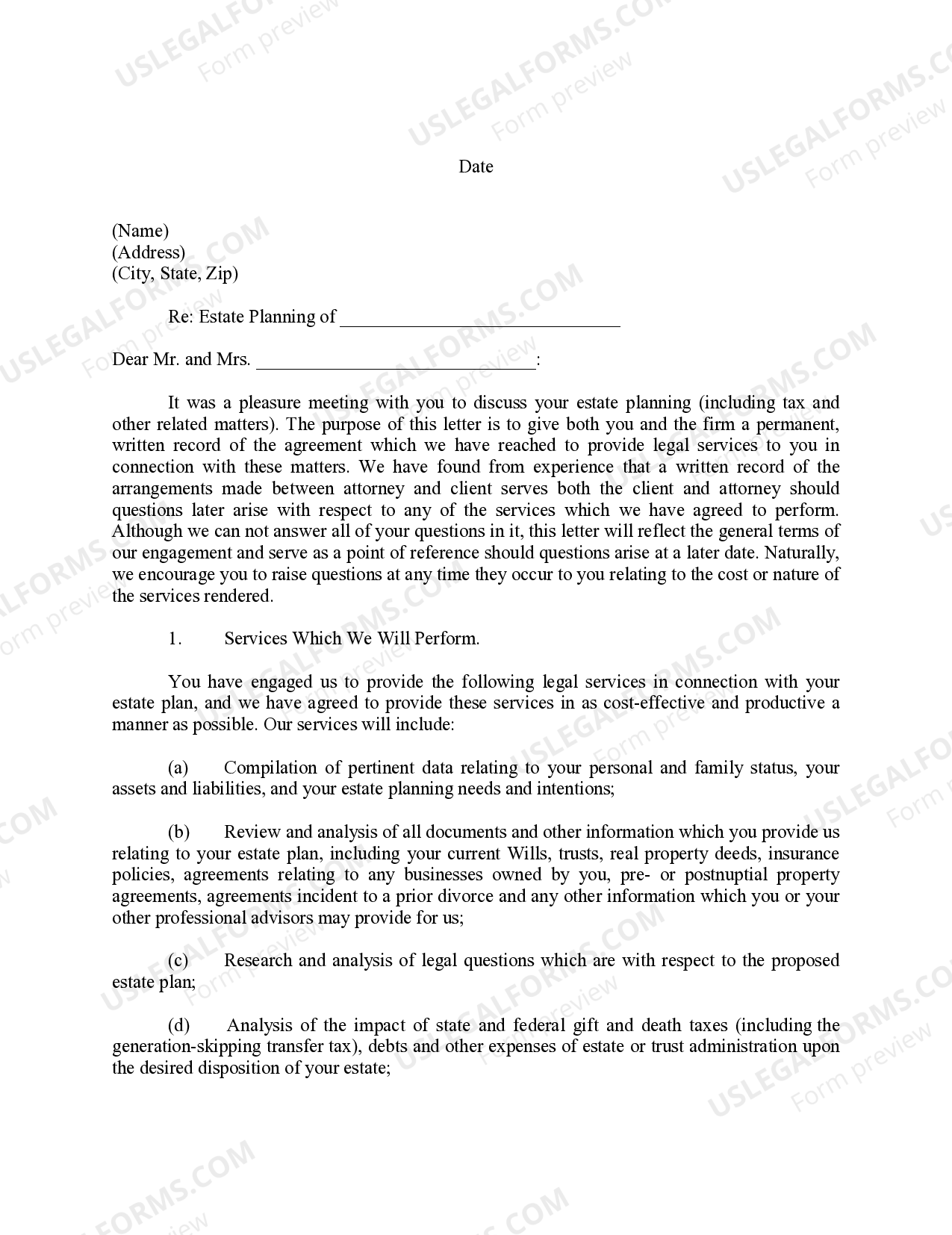 Estate Planning Data Letter and Employment Agreement with Client US