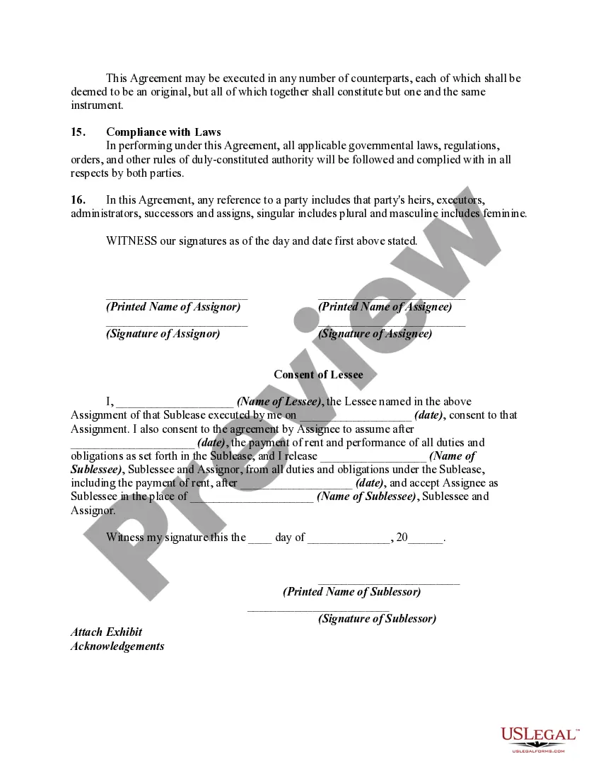 Get Assignment of Sublease Preview Assignment of Sublease