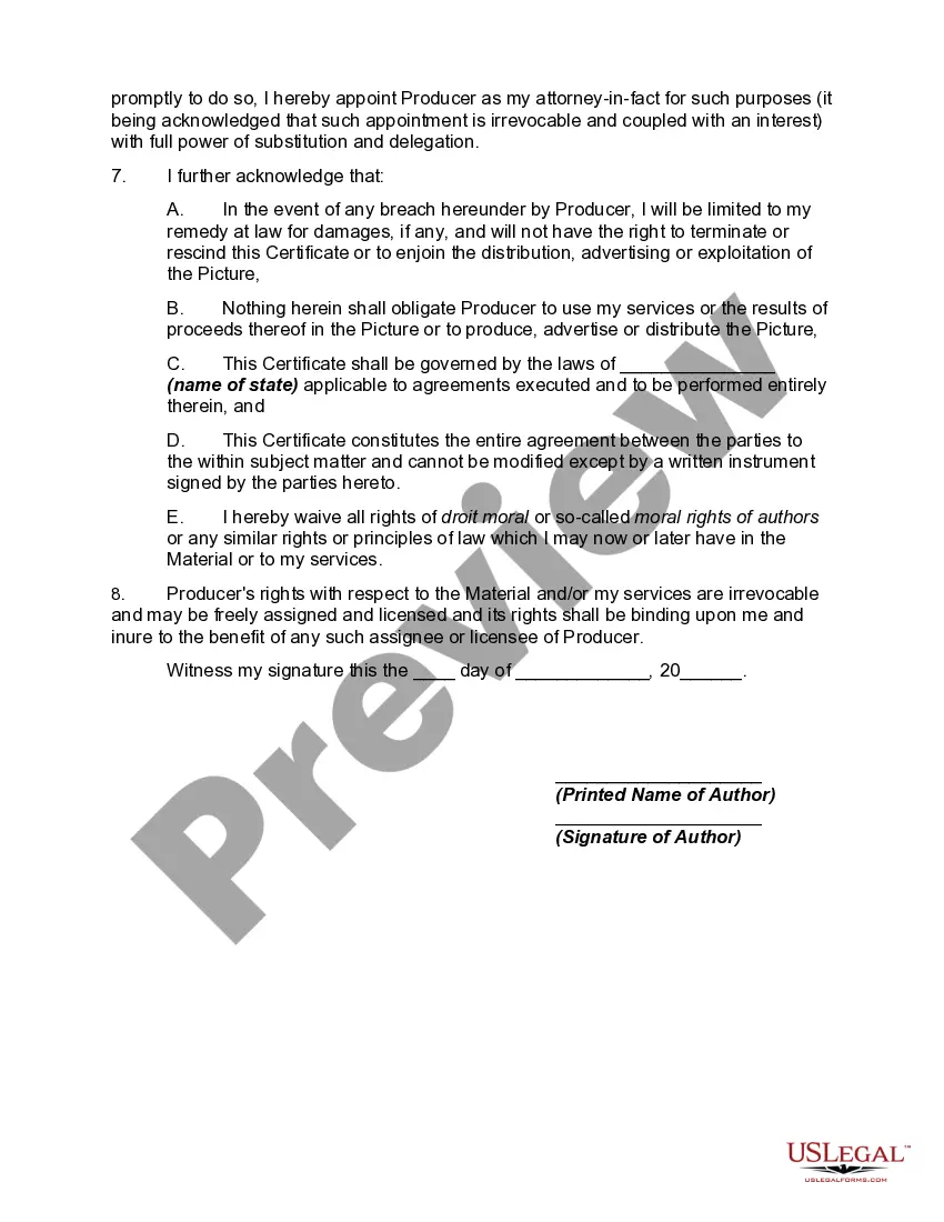 Get Certificate of Authorship - Writing for a Motion Picture Preview Certificate of Authorship - Writing for a Motion Picture