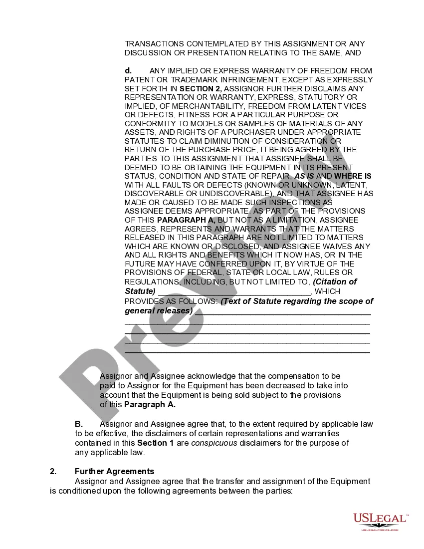 Get Assignment and Bill of Sale of Equipment and Machinery Preview Assignment and Bill of Sale of Equipment and Machinery