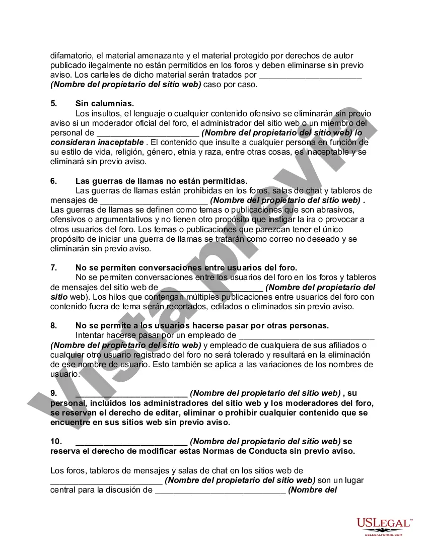 Get Reglas de conducta para un sitio web con un foro de usuarios o una sala de chat Preview Reglas de conducta para un sitio web con un foro de usuarios o una sala de chat
