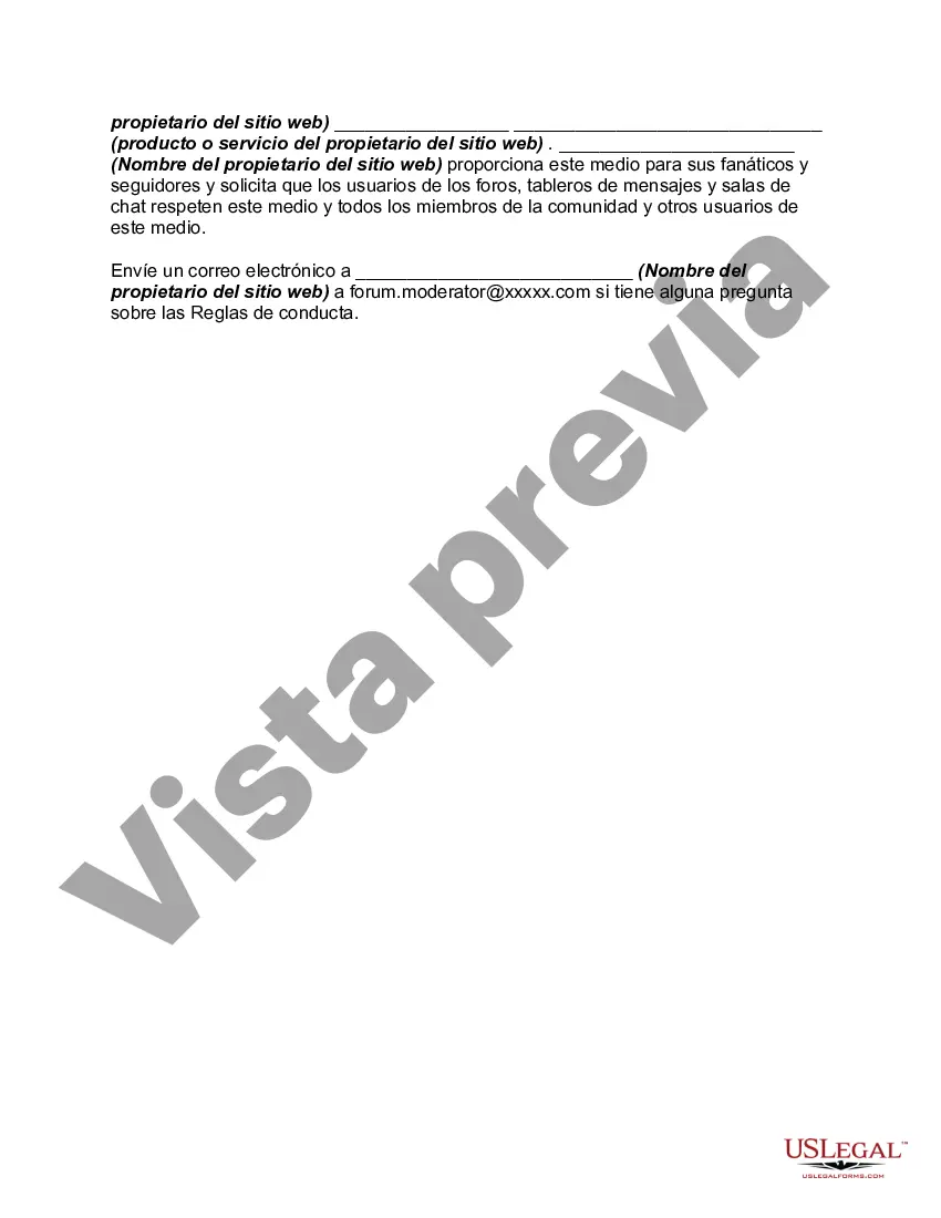 Get Reglas de conducta para un sitio web con un foro de usuarios o una sala de chat Preview Reglas de conducta para un sitio web con un foro de usuarios o una sala de chat